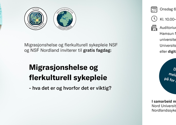 Plakat til fagdag migrasjonshelse på Nord universitet i Bodø 6.mai.