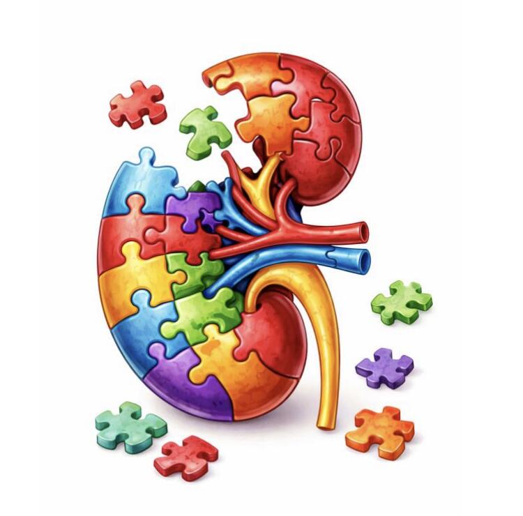 En illustrert nyre med puslespill.