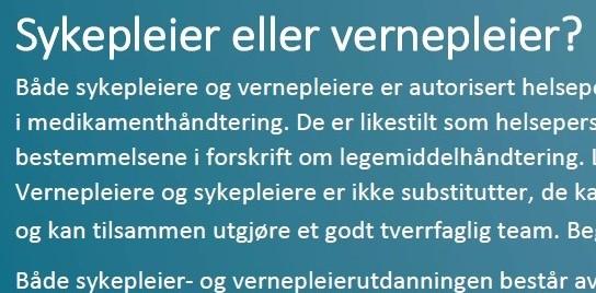 Plakat med tekst sykepleier og vernepleier