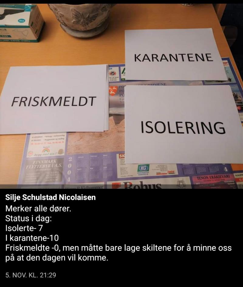 Informasjon om ansatte i karantene og isolasjon på Facebook